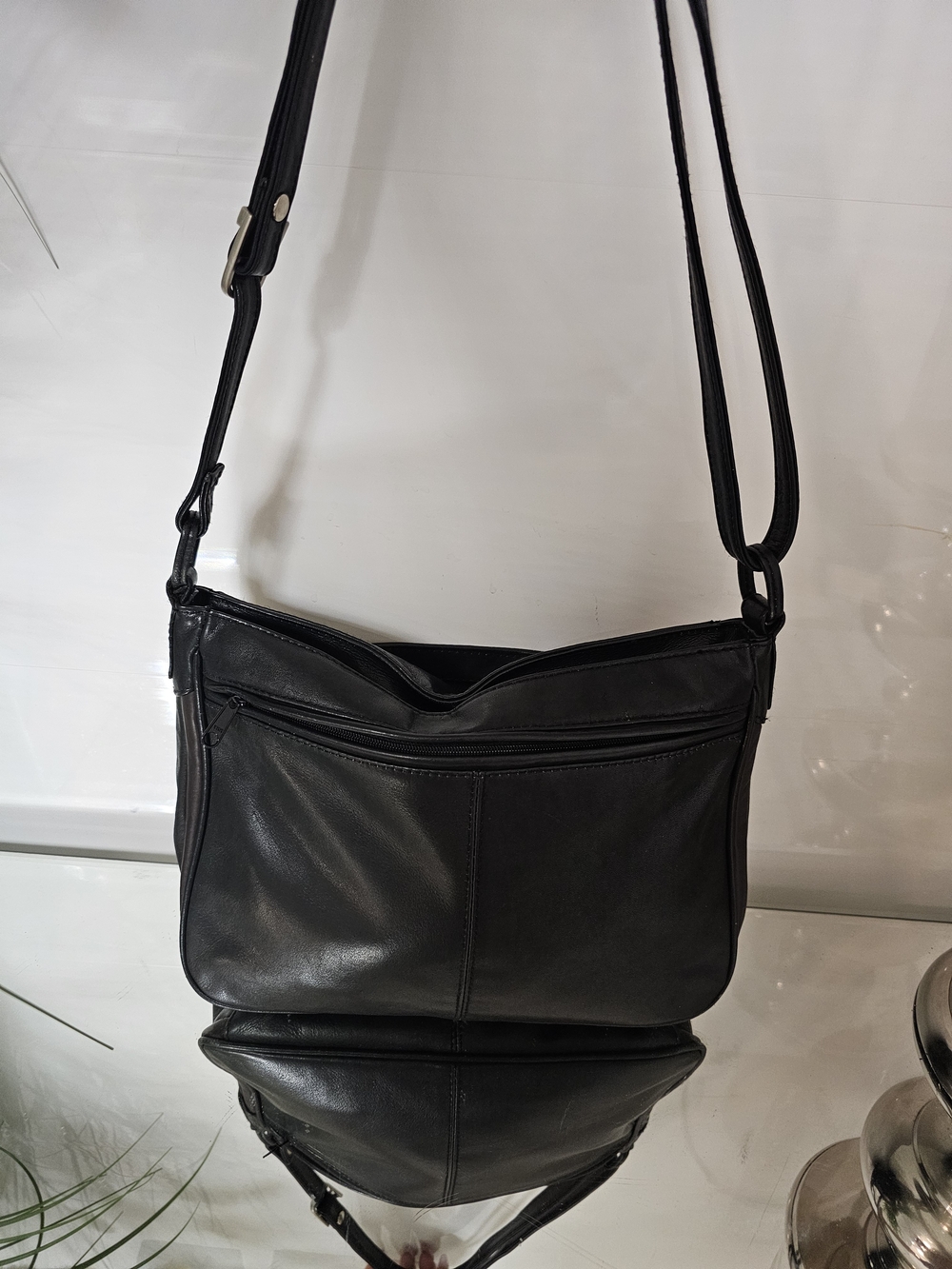 Derek Alexander Classic Black Leather Crossbody Bag - Elegant Everyday Carry